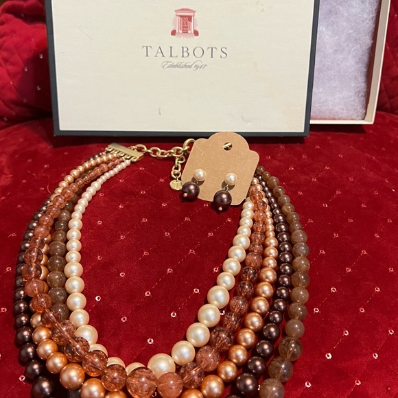 Pre owned Talbots Multi Color Pearl Necklace with matching earrings Adjustable - Picture 2 of 5